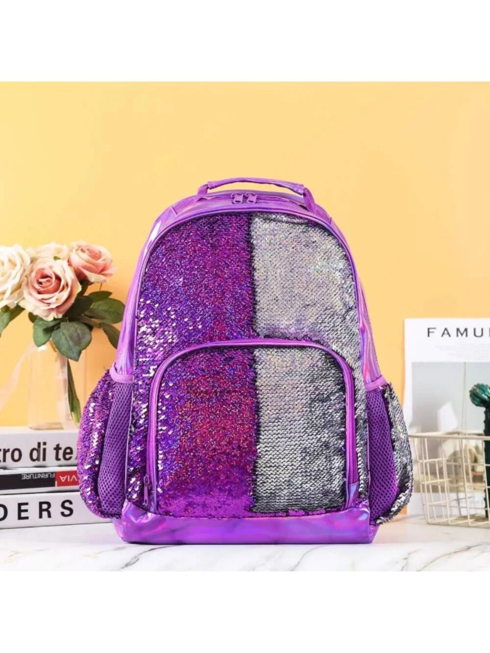 Holographic Sequin Backpack for Girls | Flip Sequin School Bookbag for Kids